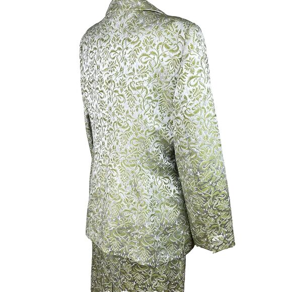 Escada Couture Silver Jacquard Skirt Suit Women’s Size 42 Green White Germany - Picture 6 of 16